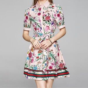 NWOT floral mini dress with sleeves & cherry line
